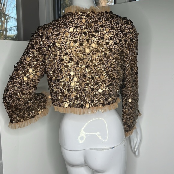 Betsey Johnson One Size Bronze Gold
Sequined Ruffled Open Bolero Shrug Jacket - Picture 7 of 9